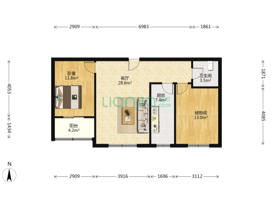 草滩中心小区 1室1厅1卫 83平方