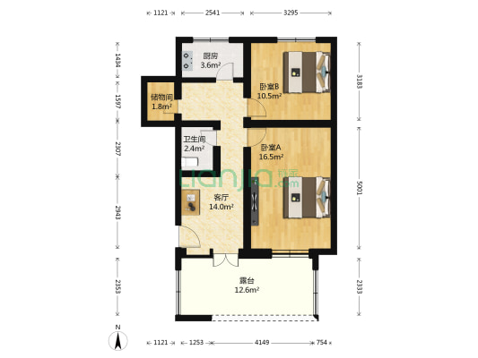 朝内大街201号院 2室1厅1卫 66平方