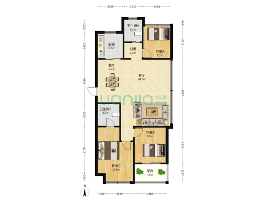 蓝城·春风里 3室2厅2卫 114平方