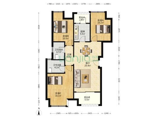 中交中央公园臻颂 3室1厅2卫 103平方