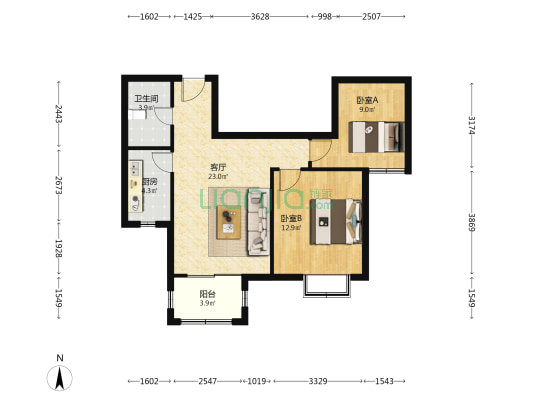 裕东公寓 2室1厅1卫 80平方