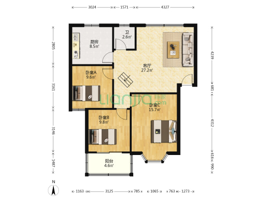 鑫园 3室1厅1卫 91平方