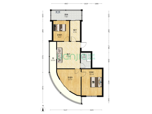王郎前街7号院 3室2厅1卫 98平方