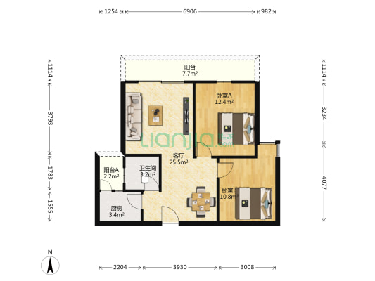 御庭苑 2室1厅1卫 86平方
