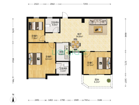 桂苑 3室1厅2卫 120平方