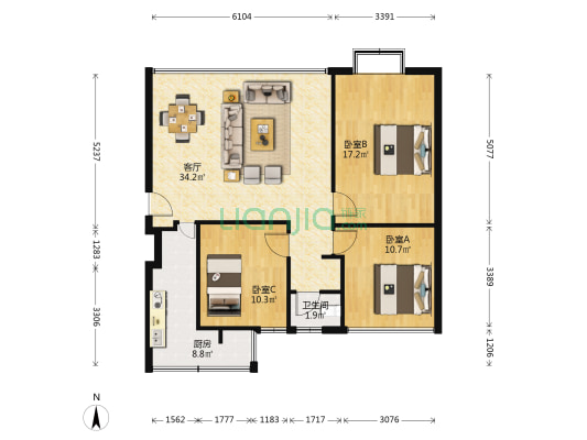 君临江山 3室1厅1卫 101平方