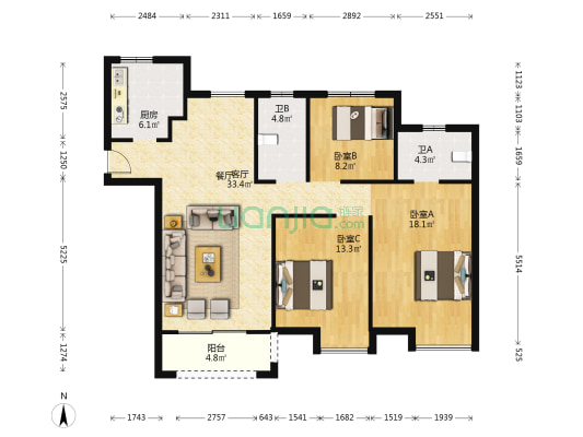 中建森林上郡二期 3室1厅2卫 118平方