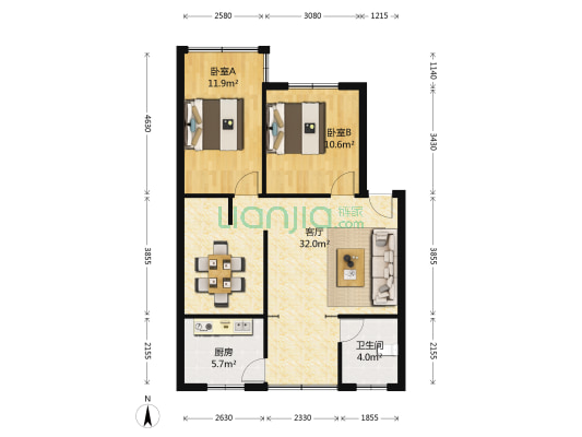 无线电三厂宿舍 2室1厅1卫 82平方