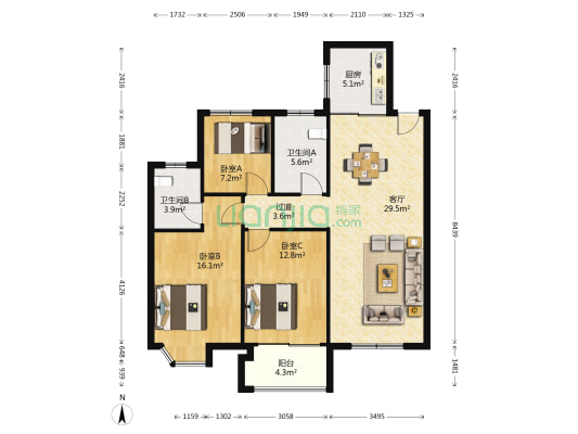 清池华府 3室1厅2卫 119平方