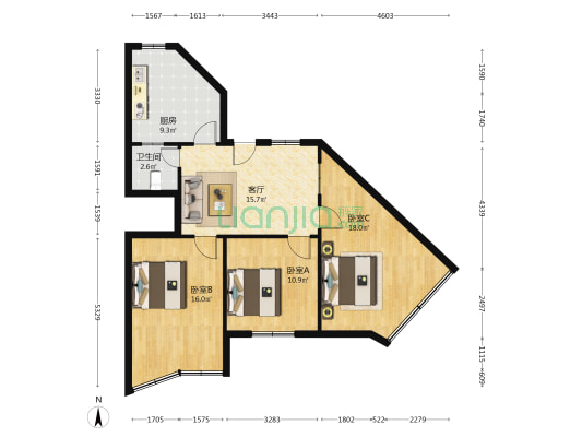 吉鑫苑 3室1厅1卫 90平方