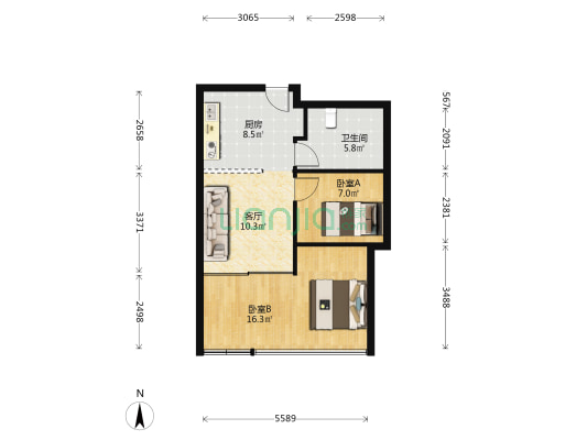财富国际广场 2室1厅1卫 75平方