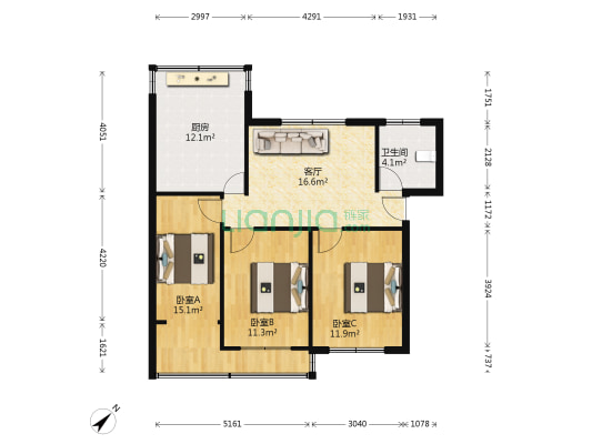 中铁十一局中清小区 3室1厅1卫 82平方