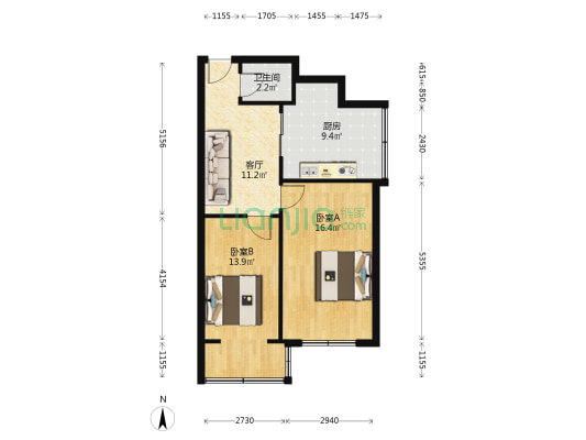 山西省财大西校宿舍 2室1厅1卫 61平方