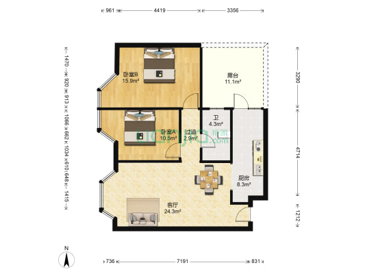 时珍佳苑 2室1厅1卫 87平方