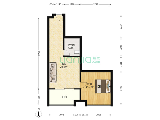 百澜地尚苑 1室1厅1卫 50平方