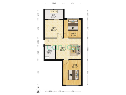 幸福小区(普兰店) 2室2厅1卫 76平方