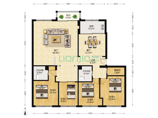 金都大楼 4室2厅2卫 162平方