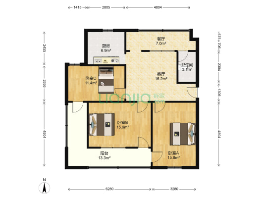 鄂州市建委安全文明小区 3室2厅1卫 95平方