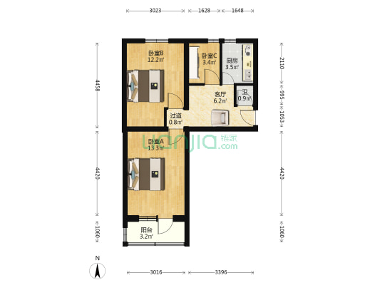 花园路10号院 3室1厅1卫 57平方