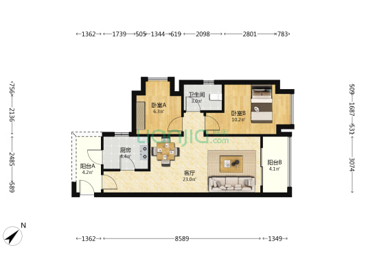 臻湾云庭 2室1厅1卫 72平方