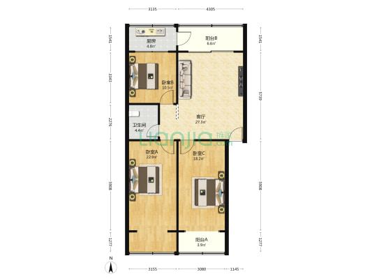 祥和居 3室1厅1卫 118平方