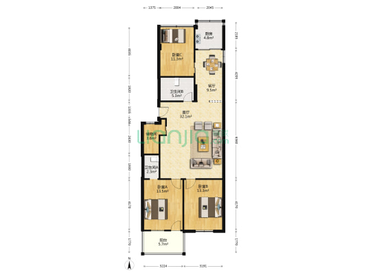 晋安医院职工宿舍 3室2厅2卫 110平方