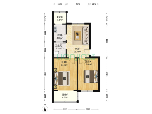 郑荣家属楼 2室1厅1卫 63平方