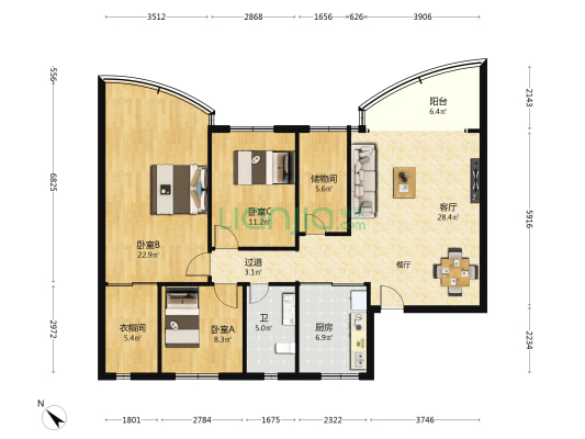 怡海大厦 3室1厅1卫 130平方