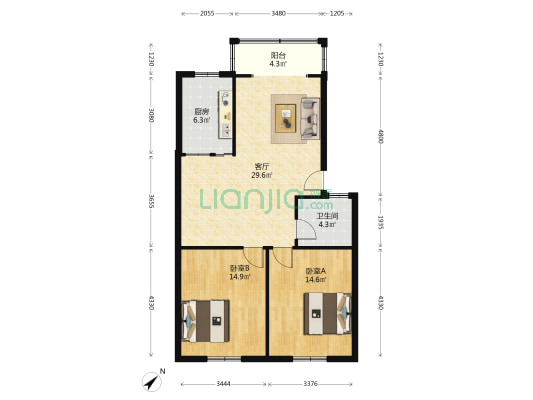 文昌街73号院 2室1厅1卫 87平方