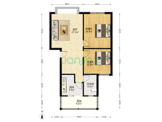 逸舟花园 2室1厅1卫 86平方
