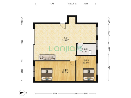 蓬莱花园 2室1厅1卫 103平方