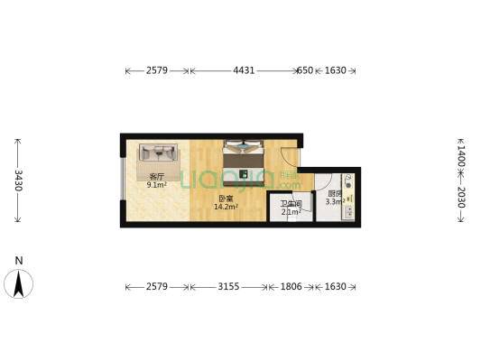 华丰花园九区 1室1厅1卫 37平方