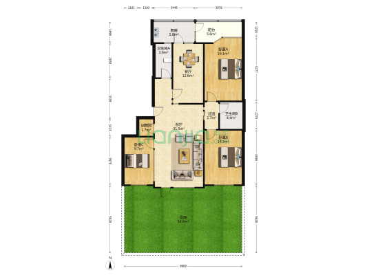 赏园里 3室2厅2卫 130平方