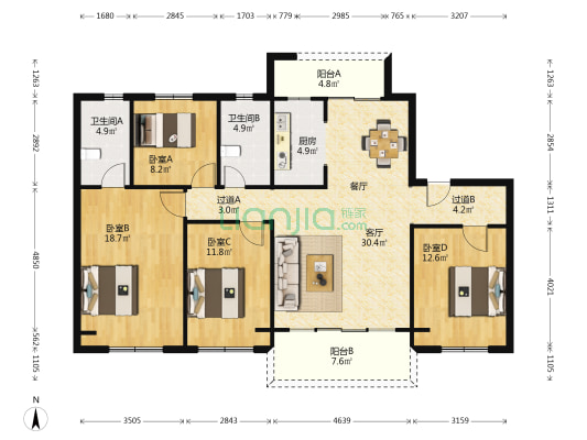 凤凰城二期凤栖苑 4室1厅2卫 143平方