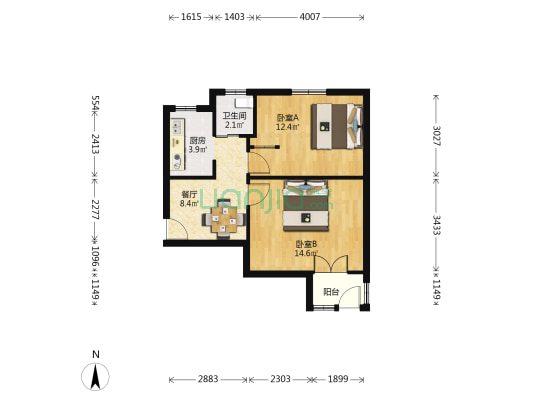科兰公寓 2室1厅1卫 54平方