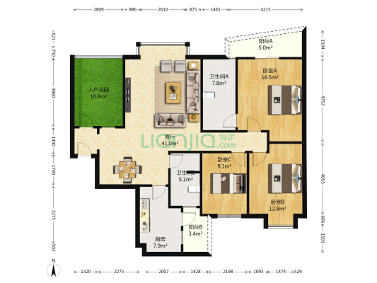 育才竹岛 3室1厅2卫 138平方