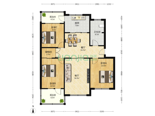林园里小区 3室2厅1卫 113平方