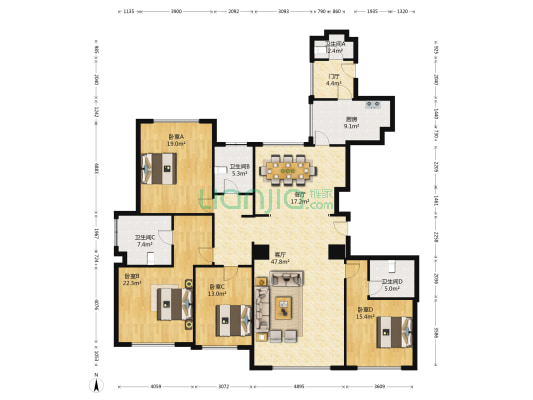 鲁能公馆 4室2厅4卫 274平方