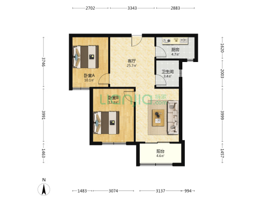 乐居湖畔静园 2室1厅1卫 75平方