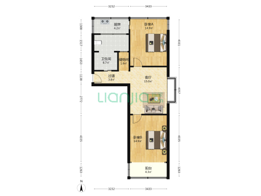 县门北街17号 2室1厅1卫 97平方