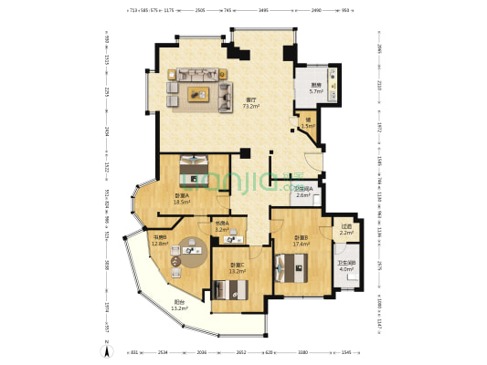 江锦家园 5室1厅2卫 173平方