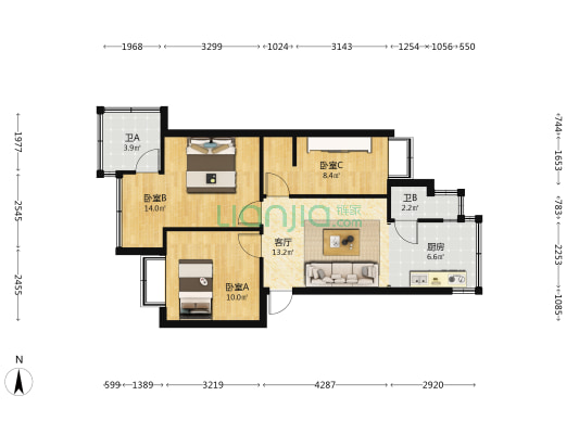 兴华街25号 3室1厅2卫 53平方