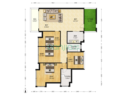 金地湖山大境 4室2厅2卫 147平方
