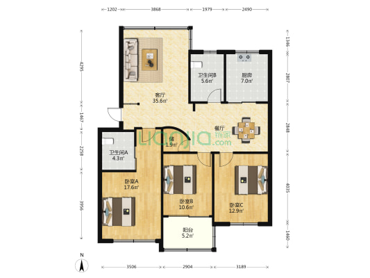 龙津尚都一期 3室1厅2卫 120平方