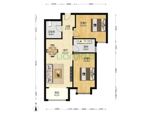 扶正太和上城 2室1厅1卫 90平方