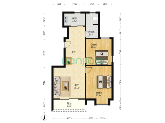 清雅苑A区 2室1厅1卫 92平方