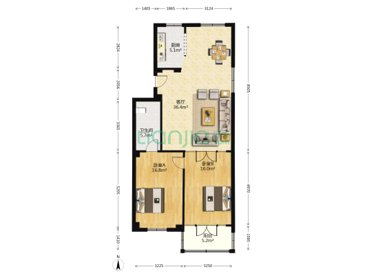 招银苑 2室1厅1卫 104平方