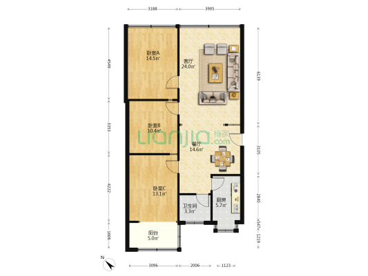 前进路燃料公司家属院 3室2厅1卫 110平方
