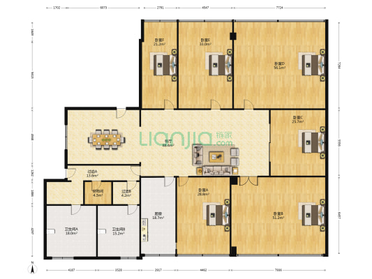 三庆世纪财富中心 6室1厅2卫 445平方
