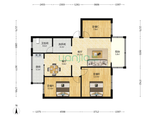 秀苑路13号 3室2厅2卫 102平方
